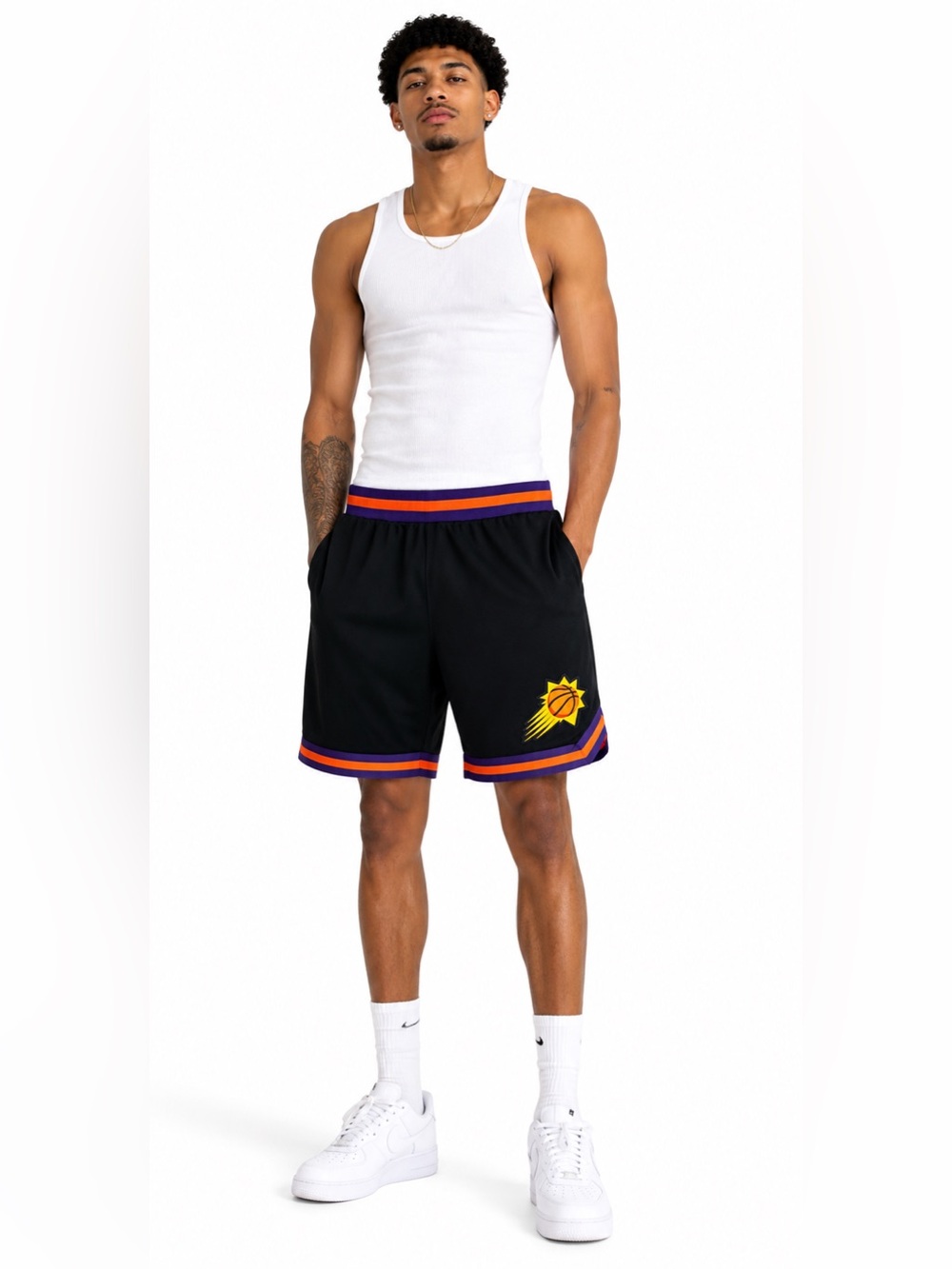 NBA Black Basketball Shorts with Orange & Purple Trim